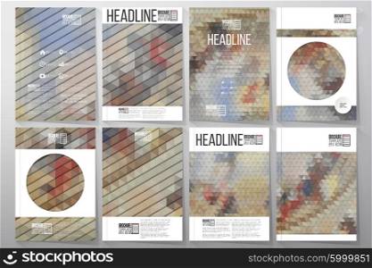 Business vector templates for brochure, flyer or booklet. Catholic church inside. Collection of abstract multicolored backgrounds. Geometrical patterns. Triangular style vector illustration