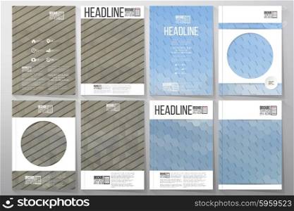 Business vector templates for brochure, flyer or booklet. Dry land and blue sky with clouds. Abstract multicolored backgrounds. Natural geometrical patterns. Triangular, hexagonal style vector