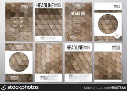 Business vector templates for brochure, flyer or booklet. Dry straw texture. Collection of abstract multicolored backgrounds. Natural geometrical patterns. Triangular and hexagonal style vector