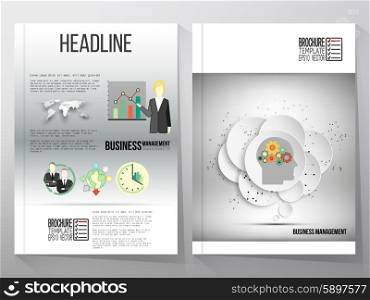 Business vector templates for brochure, flyer or booklet. Gray background, human head with gears. Vector infographic template for business design.