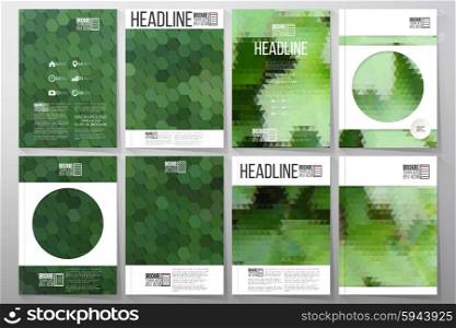 Business vector templates for brochure, flyer or booklet. Green leaves texture. Collection of abstract multicolored backgrounds. Natural geometrical patterns. Triangular and hexagonal style vector
