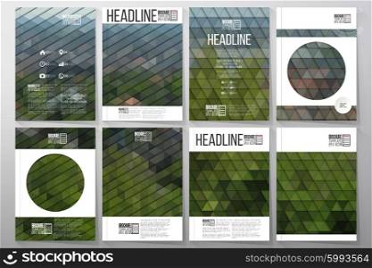 Business vector templates for brochure, flyer or booklet. Green leaves texture. Collection of abstract multicolored backgrounds. Natural geometrical patterns. Triangular style vector illustration