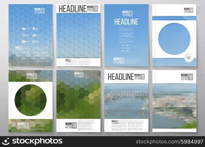 Business vector templates for brochure, flyer or booklet. Nature landscape. Collection of abstract multicolored backgrounds. Natural geometrical patterns. Triangular and hexagonal style vector.