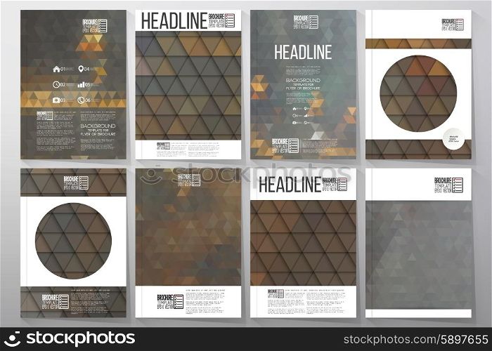 Business vector templates for brochure, flyer or booklet. Night city landscape. Collection of abstract multicolored backgrounds. Natural geometrical patterns. Triangular style vector illustration.