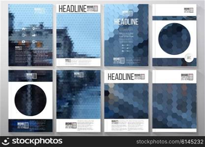 Business vector templates for brochure, flyer or booklet. Night city landscape. Collection of abstract multicolored backgrounds. Geometrical patterns. Triangular style vector illustration