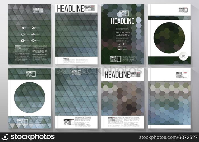 Business vector templates for brochure, flyer or booklet. Park landscape. Collection of abstract multicolored backgrounds. Natural geometrical patterns. Triangular and hexagonal style vector