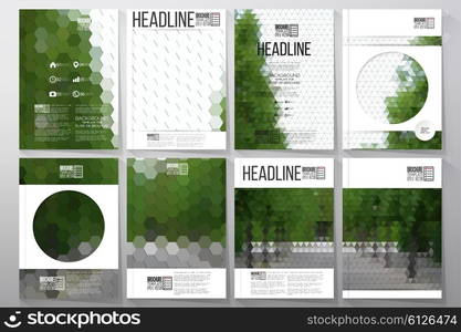 Business vector templates for brochure, flyer or booklet. Park landscape. Collection of abstract multicolored backgrounds. Natural geometrical patterns. Triangular and hexagonal style vector