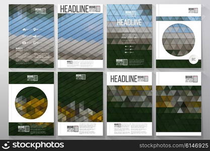 Business vector templates for brochure, flyer or booklet. Park landscape. Collection of abstract multicolored backgrounds. Natural geometrical patterns. Triangular style vector illustration