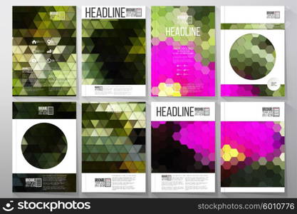 Business vector templates for brochure, flyer or booklet. Pink flowers on the grass. Abstract multicolored backgrounds. Natural geometrical patterns. Triangular and hexagonal style vector