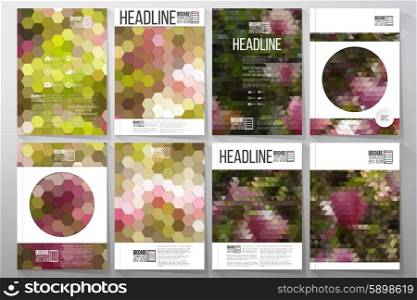 Business vector templates for brochure, flyer or booklet. Purple flowers. Collection of abstract multicolored backgrounds. Natural geometrical patterns. Triangular and hexagonal style.