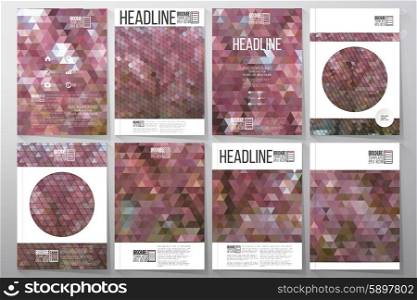 Business vector templates for brochure, flyer or booklet. The tree with purple flowers. Collection of abstract multicolored backgrounds. Natural geometrical patterns. Triangular and hexagonal style.