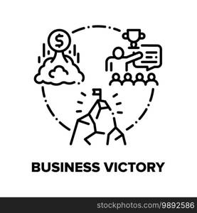 Business Victory Vector Icon Concept. Success Business Goal Achievement And Winning, Strategy And Direction, Career Competition And Leadership. Salary Increase And Award Black Illustration. Business Victory Vector Concept Black Illustration