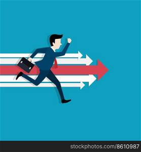 Business vision and target, Businessman runing with business arrow up go to success in career. Concept business, Achievement, Character, Leader, Vector illustration flat