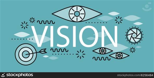 Business Vision Banner Concept. Business vision banner concept. Conceptual abstract poster on the theme of vision and business goal of hitting the target in a flat style design. Banner with element and text. Vector illustration
