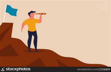 Business visionary businessman and solution leadership. Mission direction to growth and high target vector illustration concept. Character ambition and professional achievement. Employee looking
