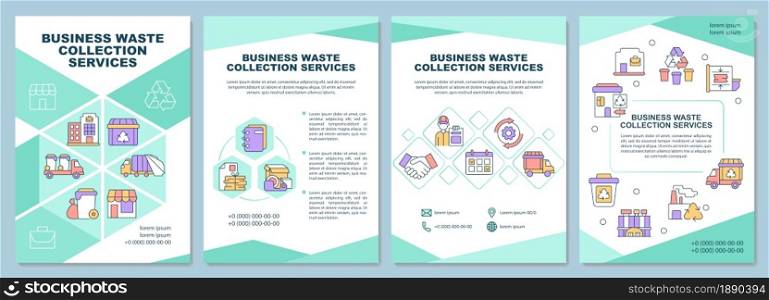 Business waste collection services brochure template. Flyer, booklet, leaflet print, cover design with linear icons. Vector layouts for presentation, annual reports, advertisement pages. Business waste collection services brochure template