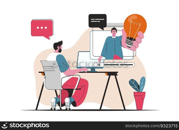 Business webinar concept isolated. Professional development, coaching and training. People scene in flat cartoon design. Vector illustration for blogging, website, mobile app, promotional materials.