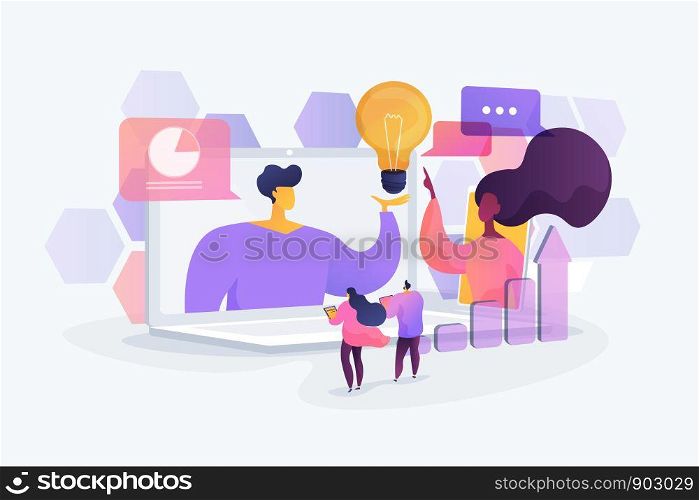 Business webinar. Internet courses and distance classes. Online business conference, meeting and negotiations, partners agreement concept. Vector isolated concept creative illustration. Online conference concept vector illustration