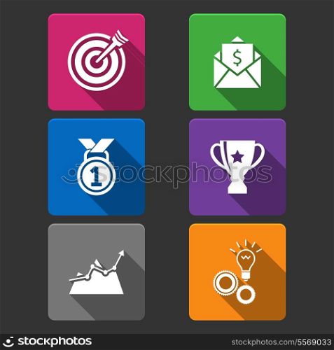 Business winner icons set of award growth graph and money prize isolated vector illustration