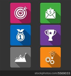 Business winner icons set of award growth graph and money prize isolated vector illustration