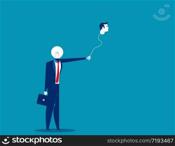 Business with balloon head. Concept business vector illustration. Holding, Human body part.