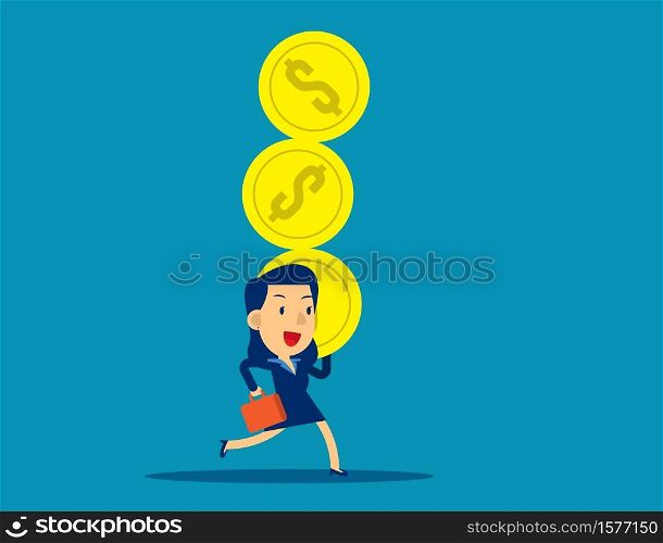 Business woman and company profit. Concept business financial vector illustration, Overloaded, Investor and Investment