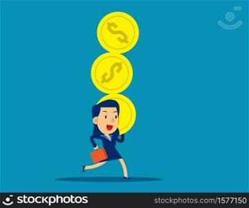 Business woman and company profit. Concept business financial vector illustration, Overloaded, Investor and Investment