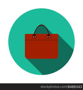 Business Woman Briefcase Icon. Flat Circle Stencil Design With Long Shadow. Vector Illustration.