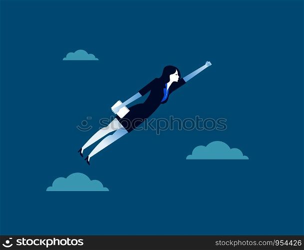 Business woman character flying through sky. Concept business illustration. Vector flat for website