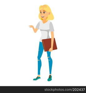Business Woman Character Vector. Female In Different Poses. Clerk In Office Clothes. Designer, Manager. Young Blonde Woman. Cartoon Illustration