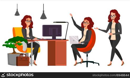 Business Woman Character Vector. Working Female, Girl. Team Room. Desk. Brainstorming. Businesswoman Working. Environment Process. Start Up Office. Effective Programmer Designer. Lifestyle Situations. Business Woman Character Vector. Working Girl. Environment Process Creative Studio. Work Situations In Action. Girl Boss. Programming, Planning. Designer, Manager. Poses. Business Illustration