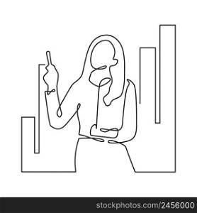 Business Woman Chart Presentation Office Work Concept Continuous Line Drawing Illustration
