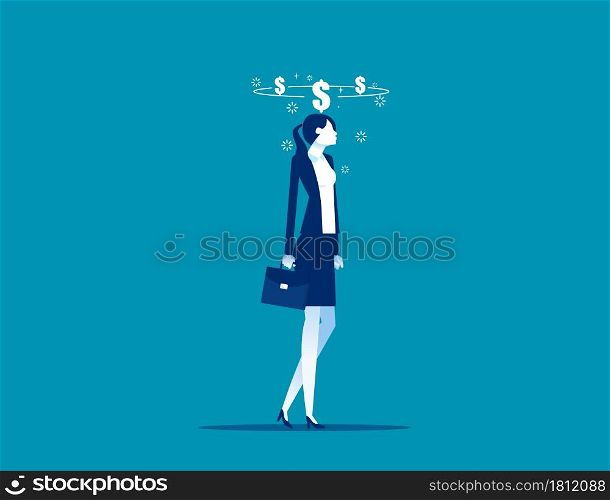 Business woman drunk money. Business dizzy concept