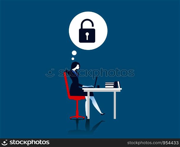 Business woman hacking laptop. Concept business illustration. Vector flat