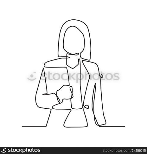 Business Woman Holding Folder Concept Continuous Line Drawing Illustration