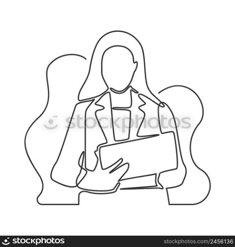 Business Woman Holding Tablet Concept Continuous Line Drawing Illustration