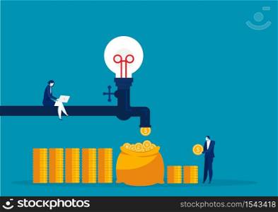 Business Woman made money falling out of the water tap passive income concept . Vector illustration