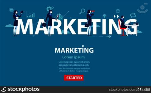 Business woman of marketing. Concept business banner of website illustration. Vector flat character