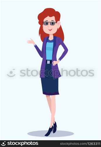 Business woman Office cartoon characters. Standing persons. Business People at morning meeting. Illustration vector of discussion and talk, Board background.