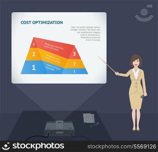 Business woman presentation speech with projector vector illustration