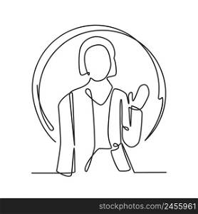Business Woman Raising Hand Office Work Concept Continuous Line Drawing Illustration