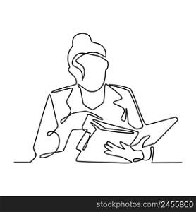 Business Woman Reading Document Office Work Concept Continuous Line Drawing Illustration