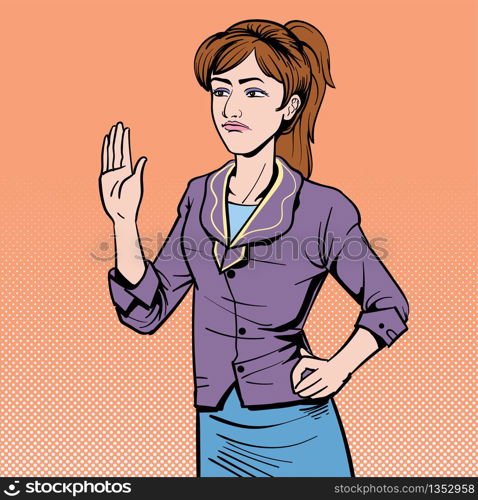 Business woman refuse to agree. Not OK. People disagree. Illustration vector. On pop art comics style.