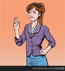Business woman refuse to agree. Not OK. People disagree. Illustration vector. On pop art comics style.