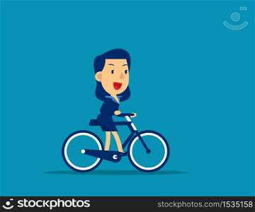 Business woman ride bicycle. Concept cute business vector illustration, Transportation.. Business woman ride bicycle. Concept cute business vector illustration, Transportation.