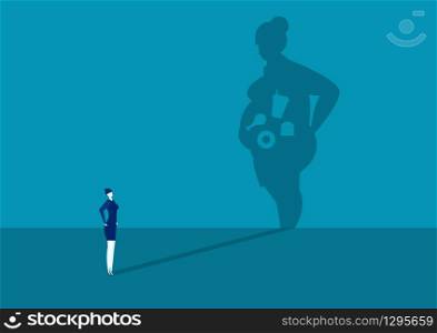 business woman slim with Big shadow fat body , healthy concept Illustration