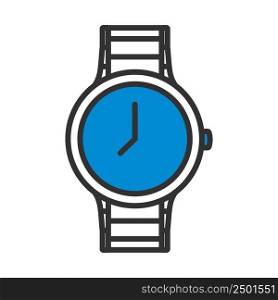 Business Woman Watch Icon. Editable Bold Outline With Color Fill Design. Vector Illustration.