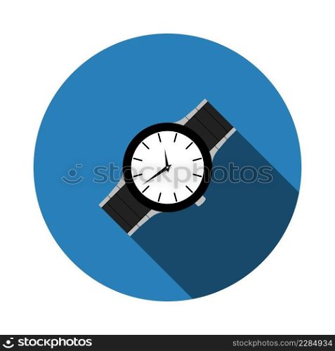 Business Woman Watch Icon. Flat Circle Stencil Design With Long Shadow. Vector Illustration.
