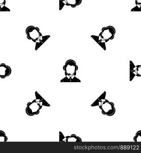 Business woman with headset pattern repeat seamless in black color for any design. Vector geometric illustration. Business woman with headset pattern seamless black