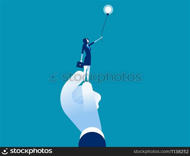 Business woman with lightbulb teamwork. Concept business vector illustration.